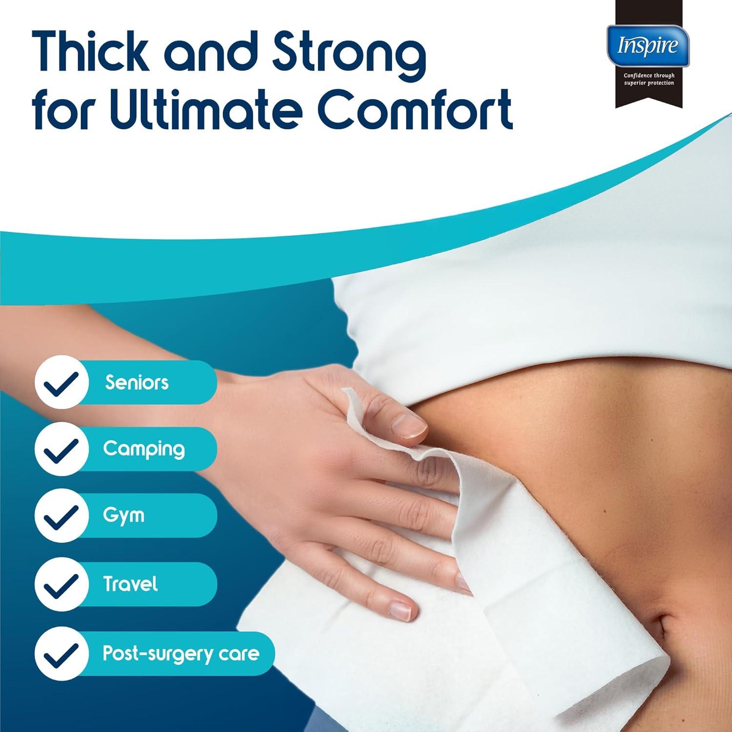 image:imageBody Wipes for adults bathing no rinse Adult Wash Cloths Extra Large Bathing Wipes for Incontinence 8x 8 In 48 count By InspireThick 6 Packs of 8