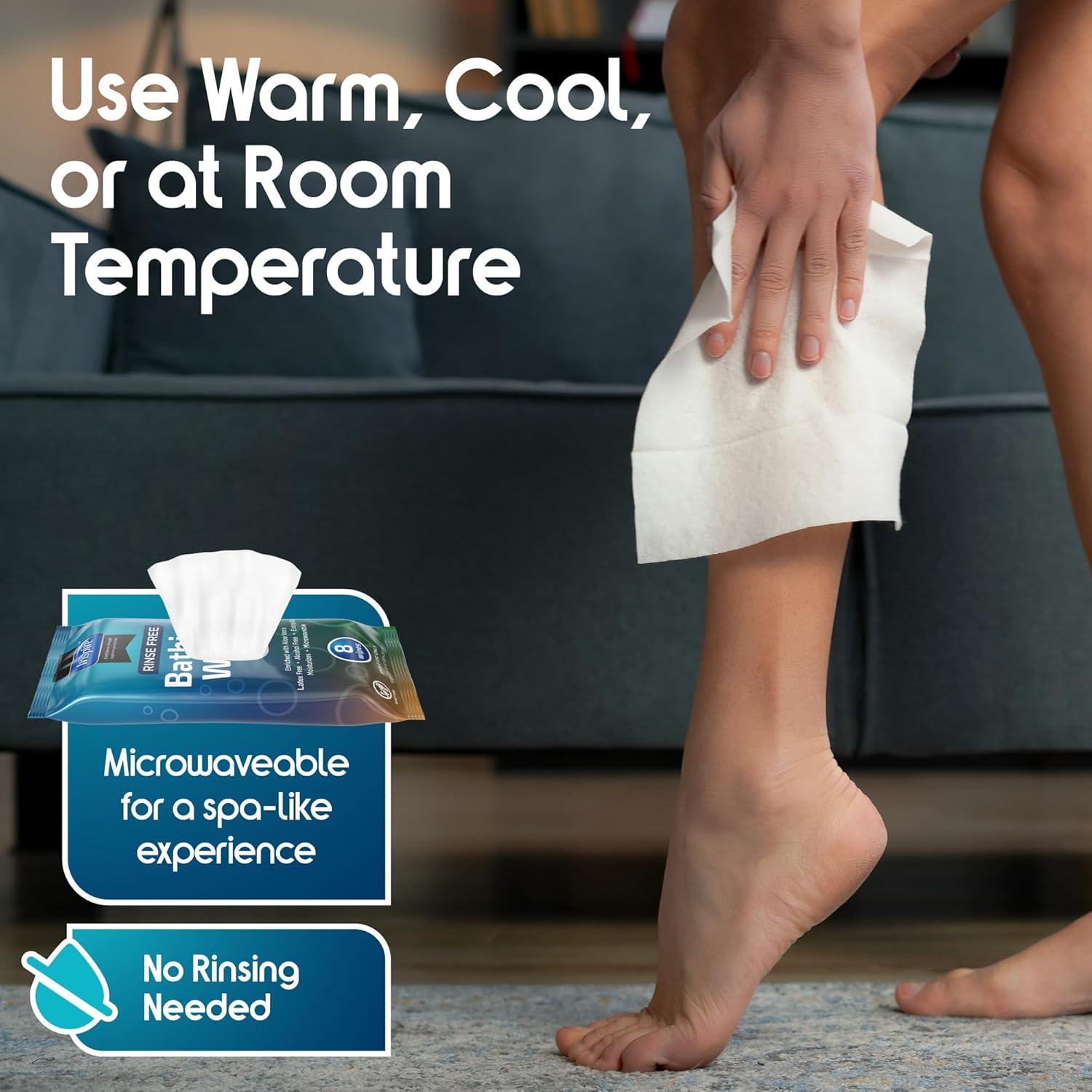 image:imageBody Wipes for adults bathing no rinse Adult Wash Cloths Extra Large Bathing Wipes for Incontinence 8x 8 In 48 count By InspireThick 6 Packs of 8