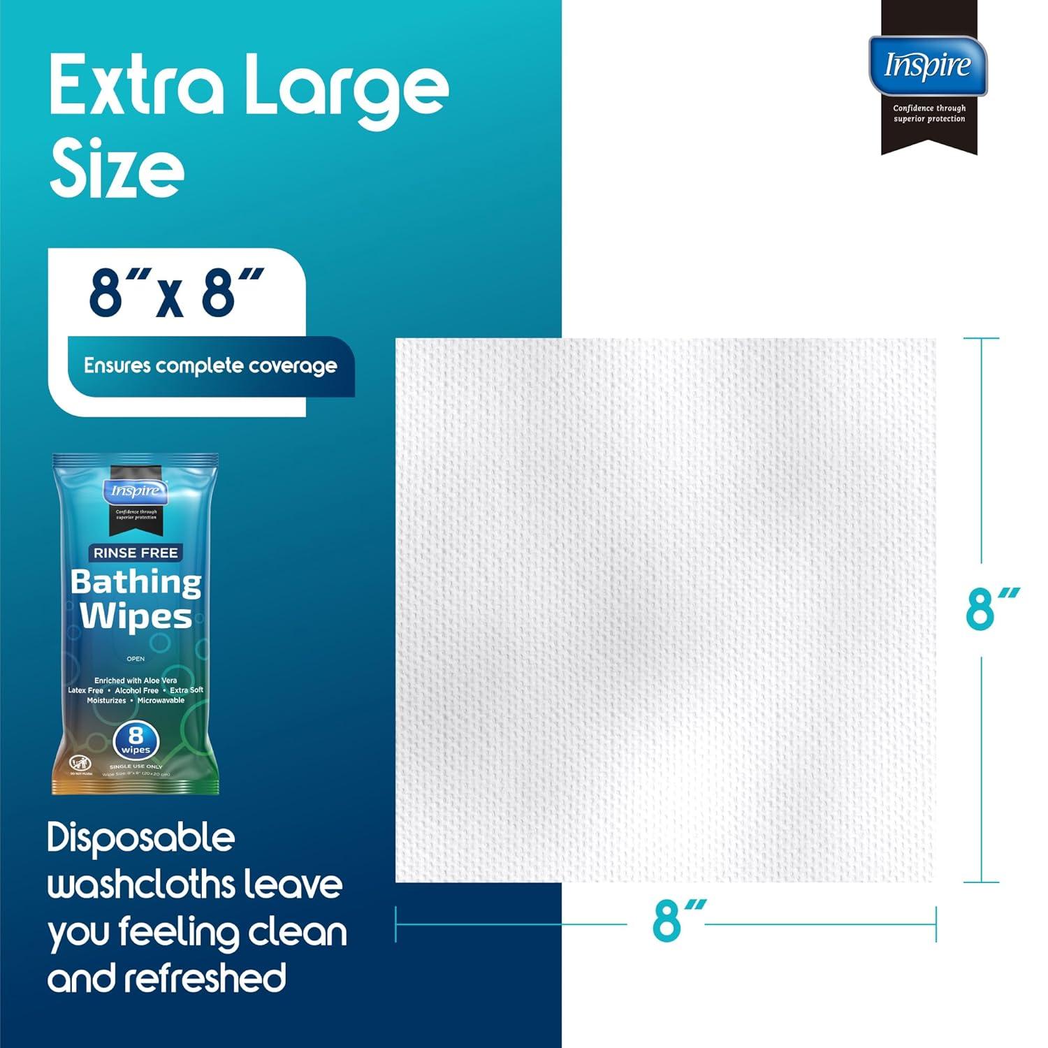 image:imageBody Wipes for adults bathing no rinse Adult Wash Cloths Extra Large Bathing Wipes for Incontinence 8x 8 In 48 count By InspireThick 6 Packs of 8