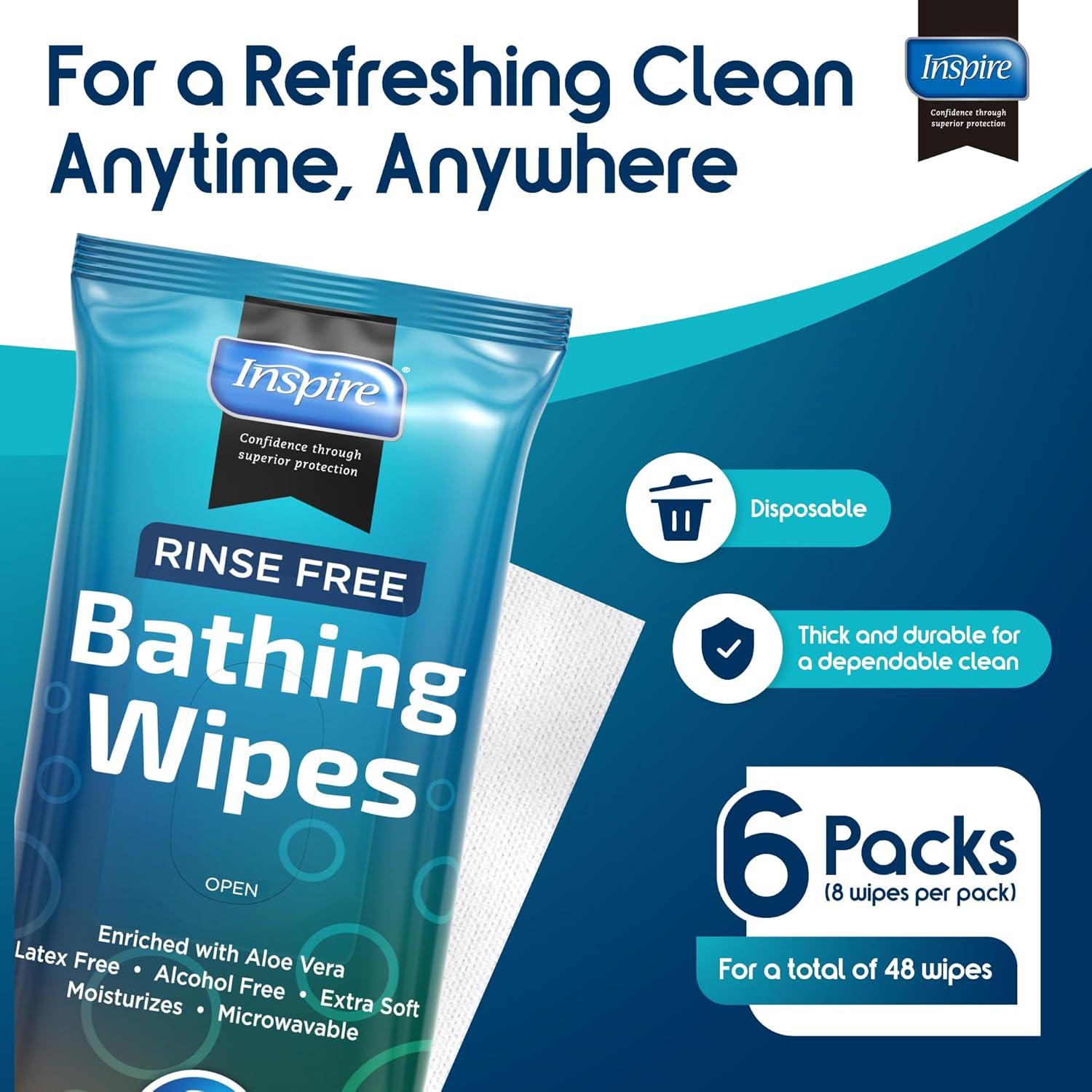 image:imageBody Wipes for adults bathing no rinse Adult Wash Cloths Extra Large Bathing Wipes for Incontinence 8x 8 In 48 count By InspireThick 6 Packs of 8