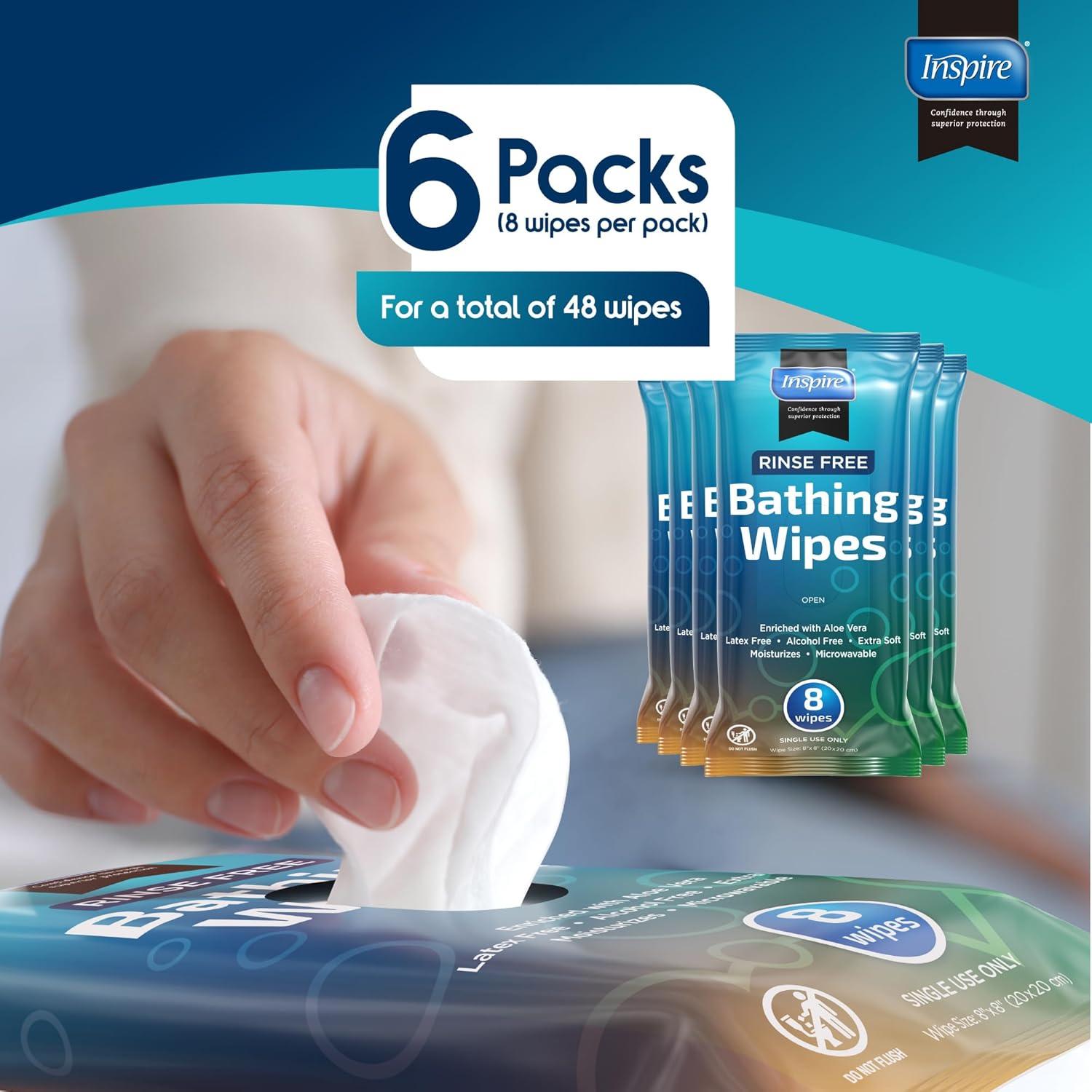 image:imageBody Wipes for adults bathing no rinse Adult Wash Cloths Extra Large Bathing Wipes for Incontinence 8x 8 In 48 count By InspireThick 6 Packs of 8