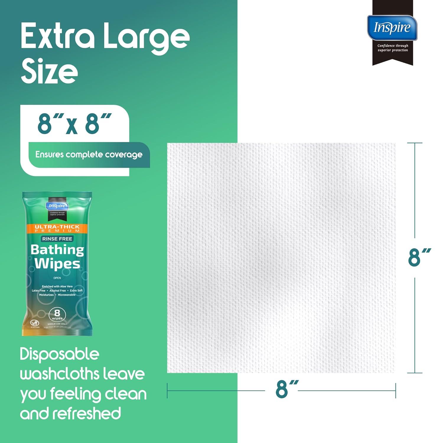 image:imageBody Wipes for adults bathing no rinse Adult Wash Cloths Extra Large Bathing Wipes for Incontinence 8x 8 In 48 count By InspireUltra Thick 10 Packs Of 8