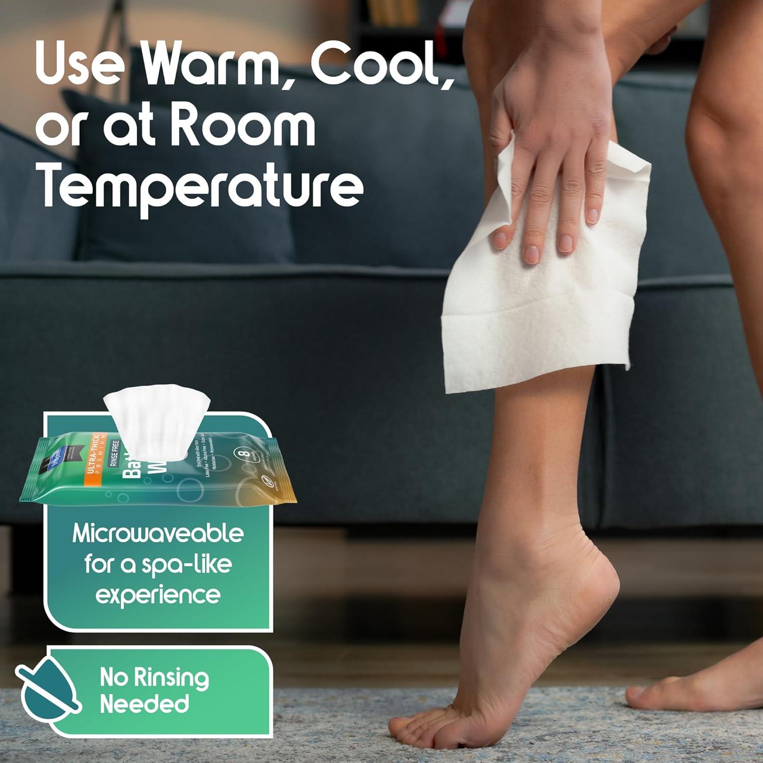 image:imageBody Wipes for adults bathing no rinse Adult Wash Cloths Extra Large Bathing Wipes for Incontinence 8x 8 In 48 count By InspireUltra Thick 10 Packs Of 8