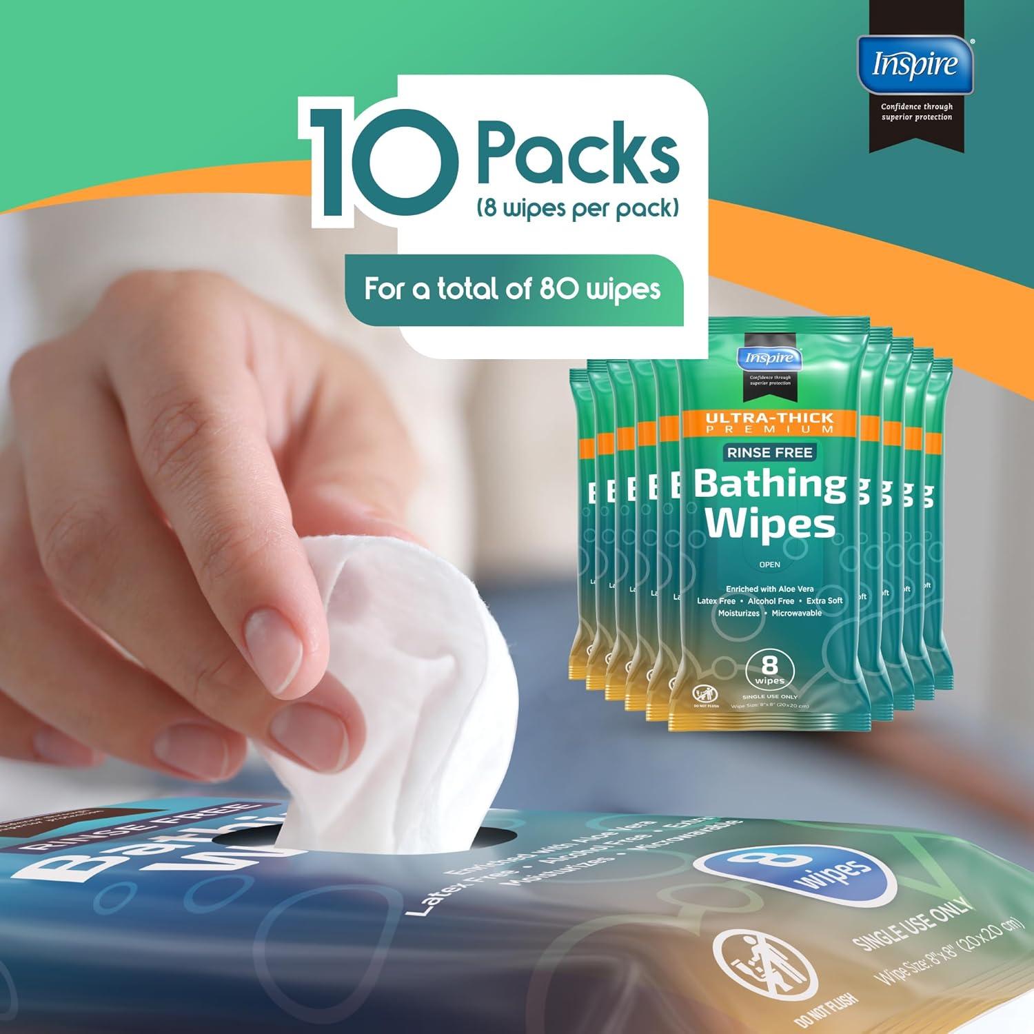 image:imageBody Wipes for adults bathing no rinse Adult Wash Cloths Extra Large Bathing Wipes for Incontinence 8x 8 In 48 count By InspireUltra Thick 10 Packs Of 8