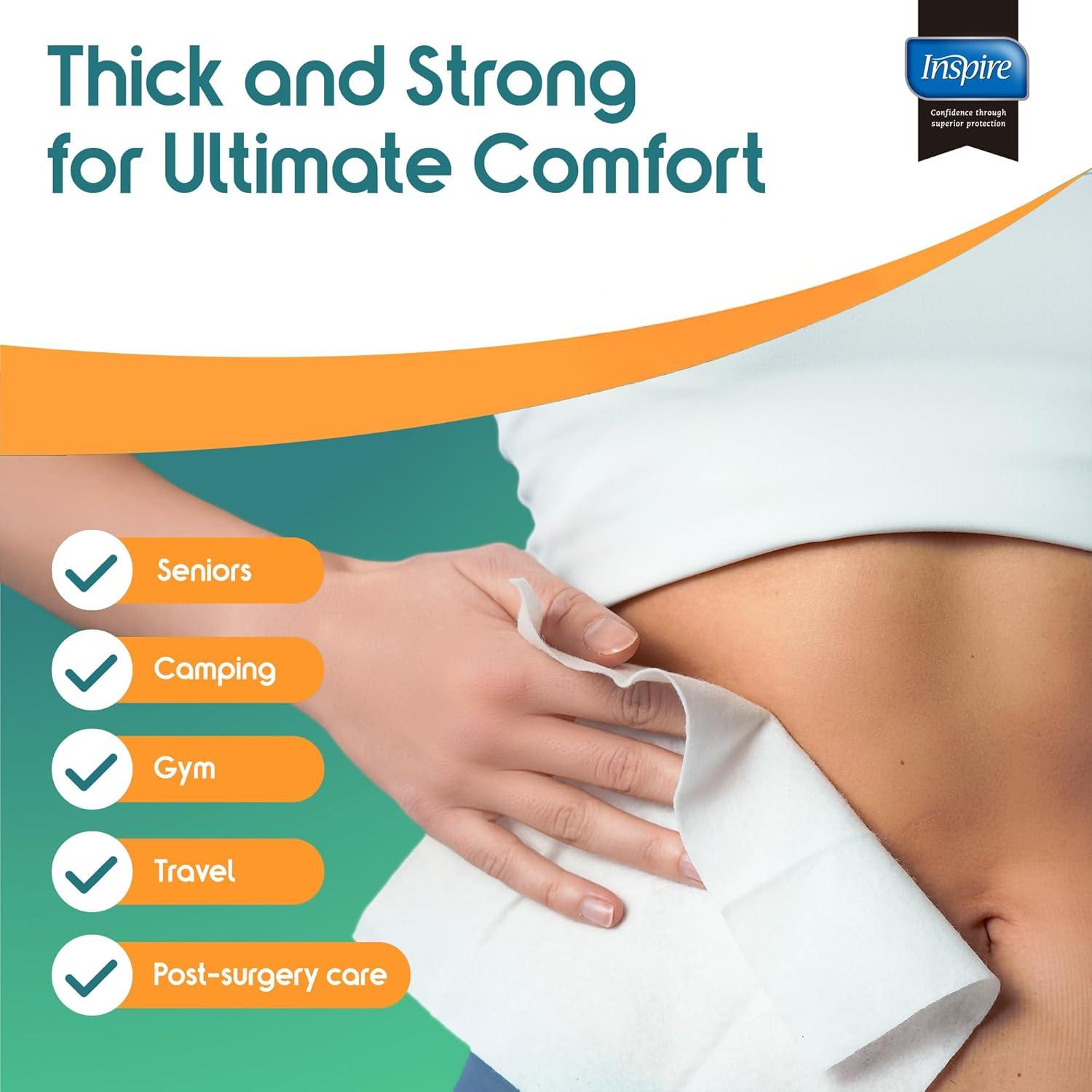 image:imageBody Wipes for adults bathing no rinse Adult Wash Cloths Extra Large Bathing Wipes for Incontinence 8x 8 In 48 count By InspireUltra Thick 10 Packs Of 8