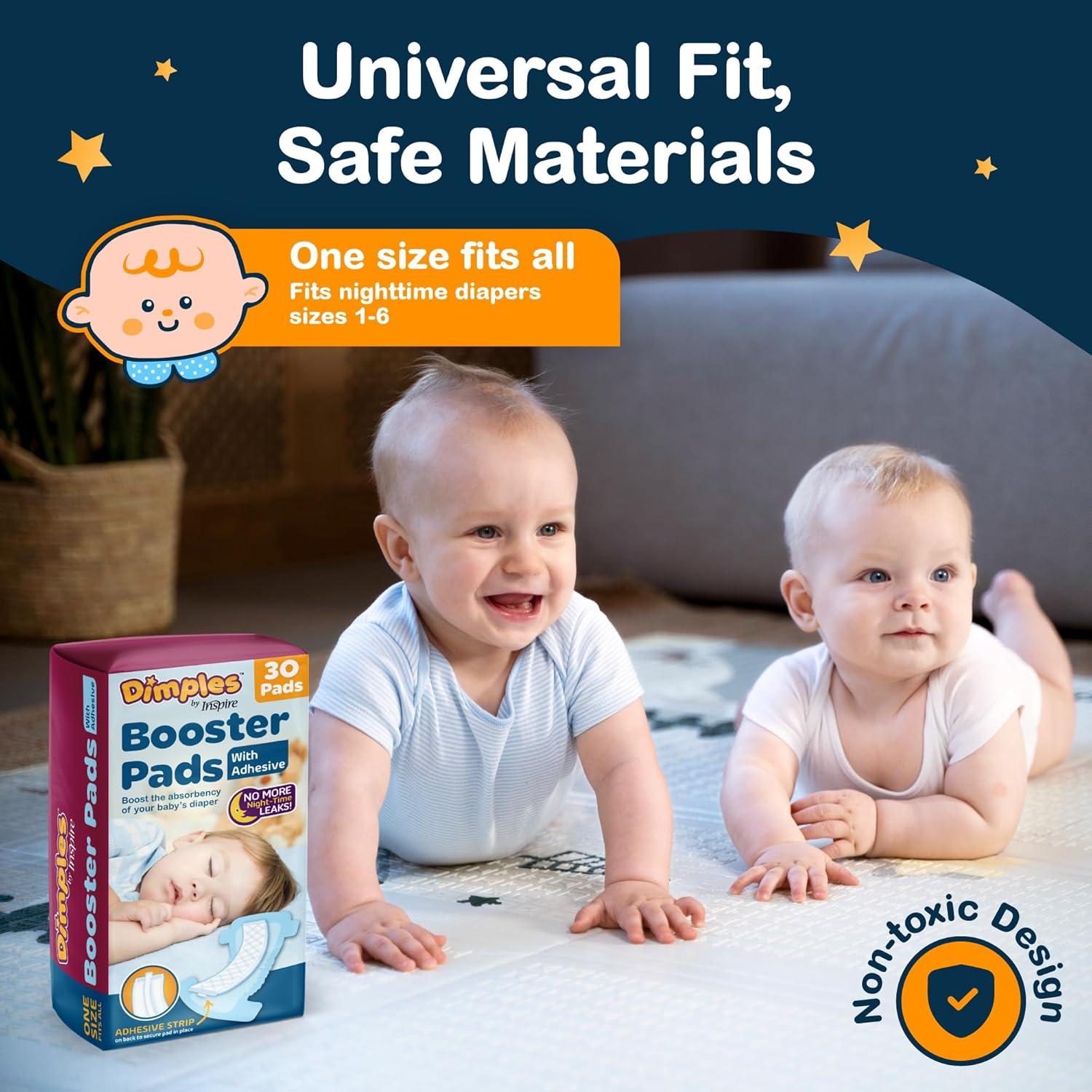 image:imageDimples Booster Pads Baby Diaper Doubler with Adhesive for Secure Fit 1 Size Fits All Diapers Boosts Absorbency No More leaks 60 Count30 Count Pack of 2
