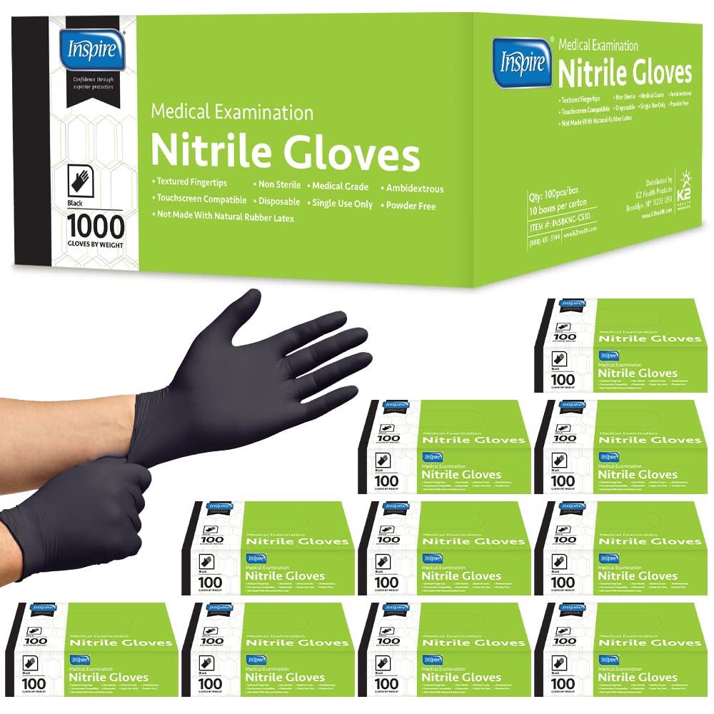 image:imageInspire Black Nitrile Disposable Gloves 45 Nitrile Disposable Safety Medical Cooking Cleaning Black GlovesMedium