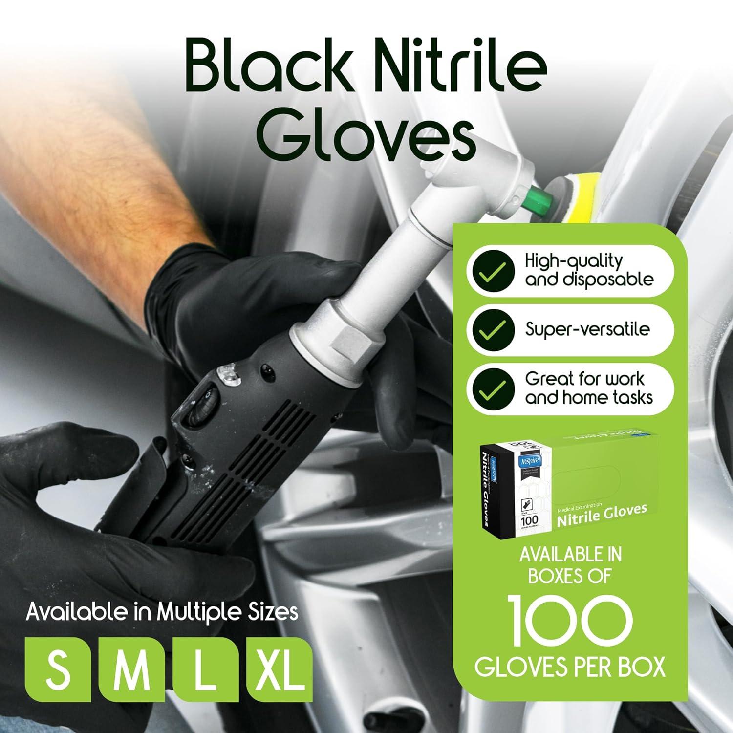 image:imageInspire Black Nitrile Disposable Gloves 45 Nitrile Disposable Safety Medical Cooking Cleaning Black GlovesMedium