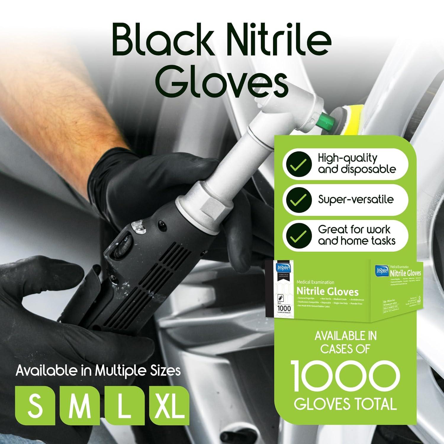 image:imageInspire Black Nitrile Disposable Gloves 45 Nitrile Disposable Safety Medical Cooking Cleaning Black GlovesXXLarge