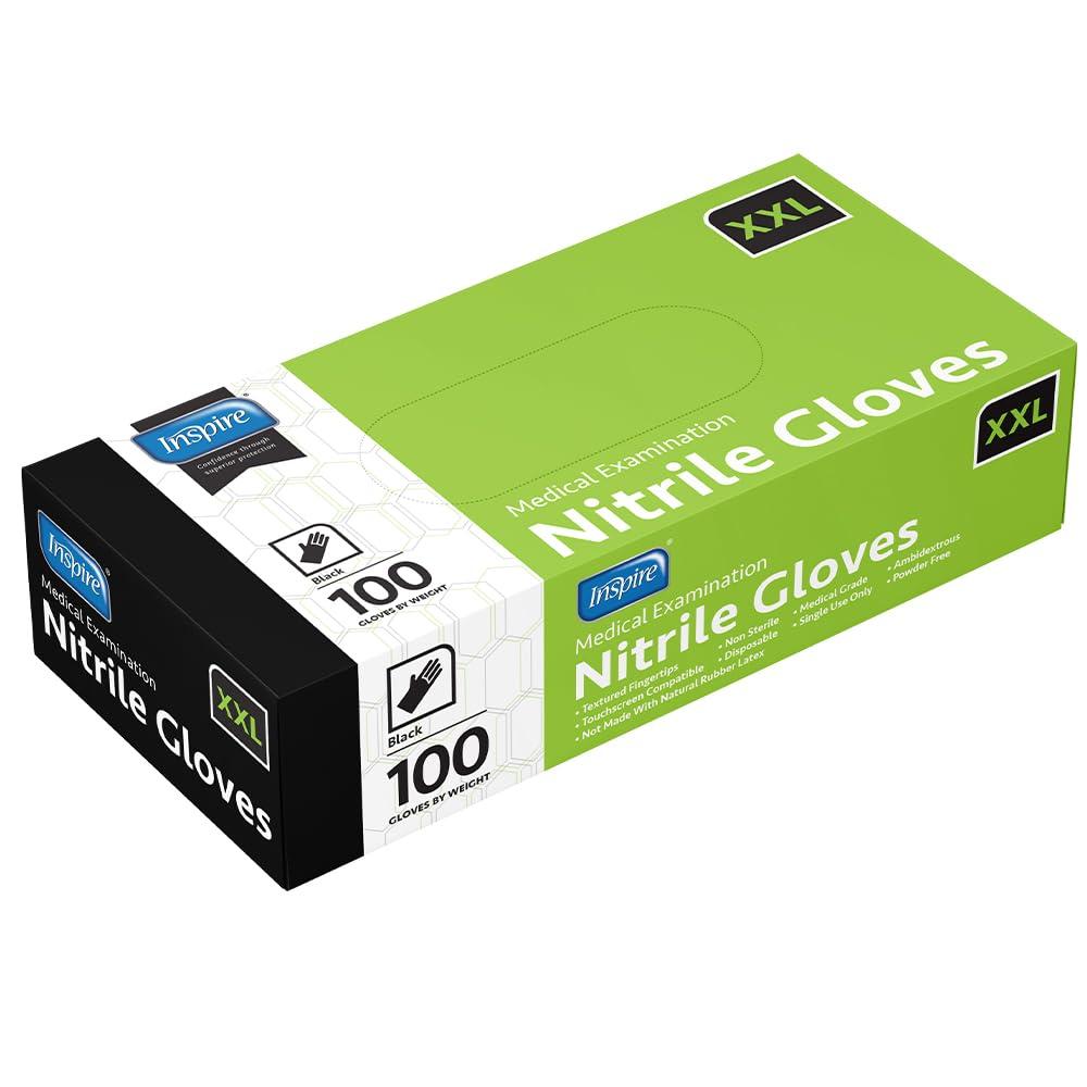 image:imageInspire Black Nitrile Disposable Gloves 45 Nitrile Disposable Safety Medical Cooking Cleaning Black GlovesXXLarge