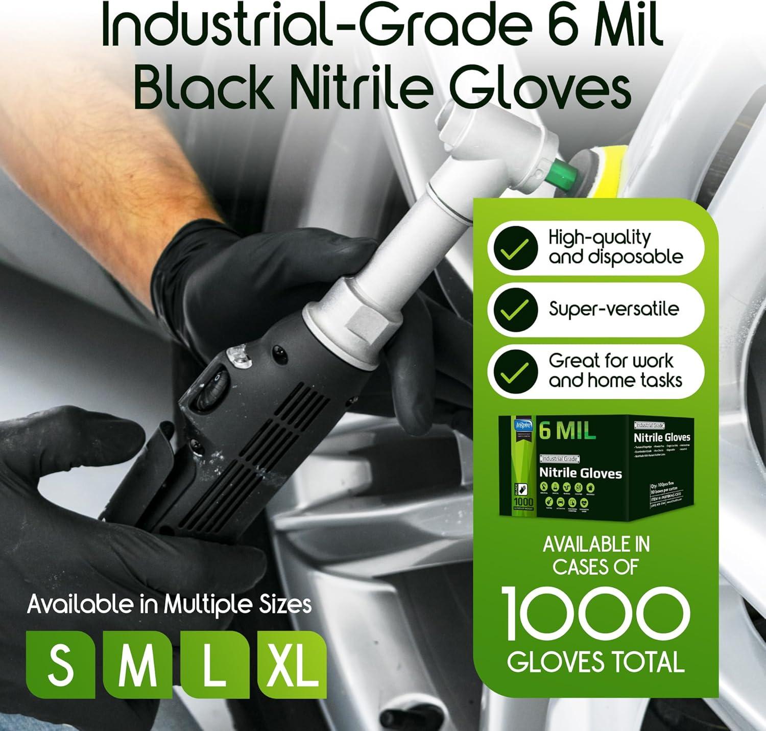 image:imageInspire HEAVY DUTY ORIGINAL Stretch Nitrile Black Gloves Disposable Latex Free Food Mechanic 6mil Black or 8 Mil Orange6mil Black