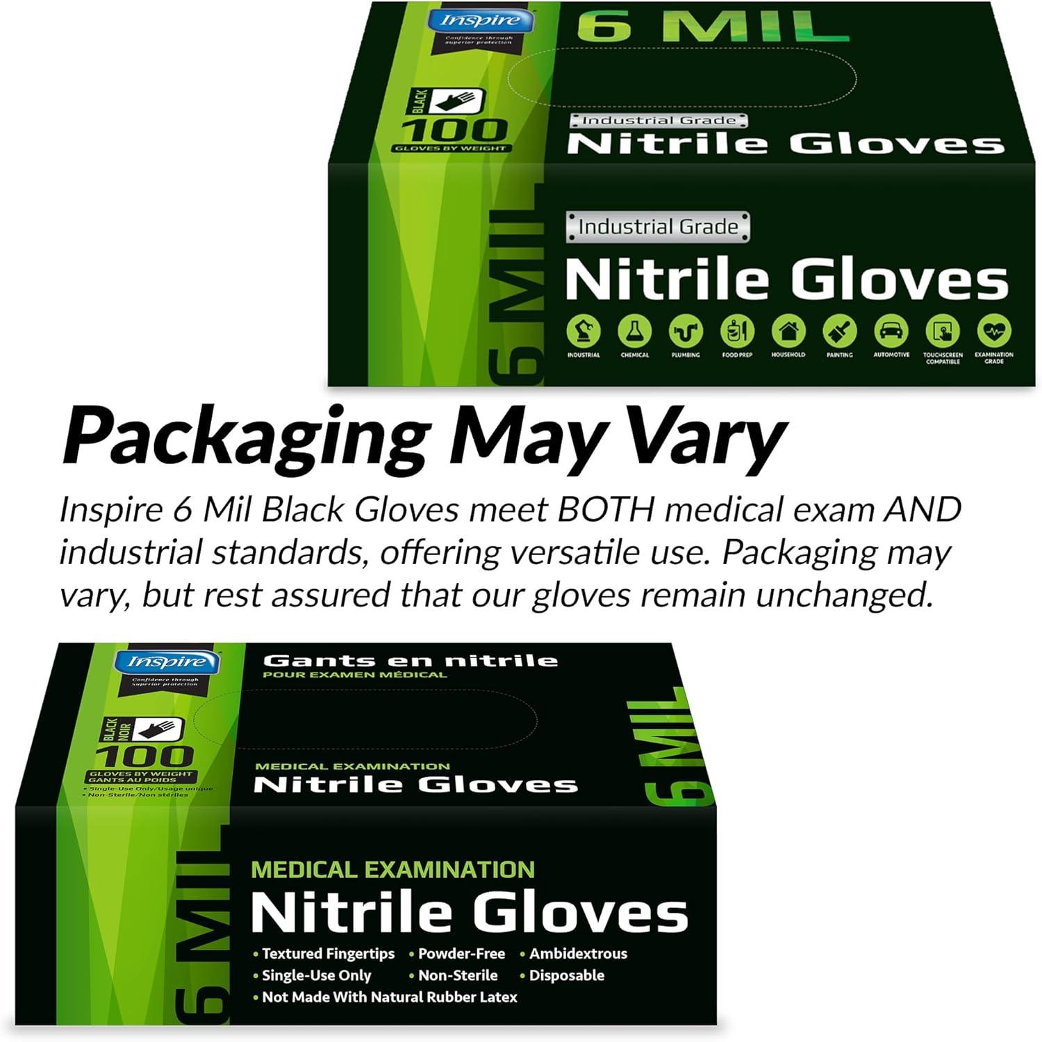 image:imageInspire HEAVY DUTY ORIGINAL Stretch Nitrile Black Gloves Disposable Latex Free Food Mechanic 6mil Black or 8 Mil Orange6mil Black