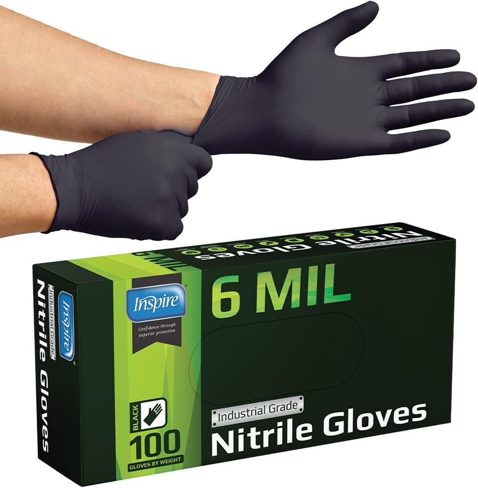 image:imageInspire HEAVY DUTY ORIGINAL Stretch Nitrile Black Gloves Disposable Latex Free Food Mechanic 6mil Black or 8 Mil Orange6mil Black