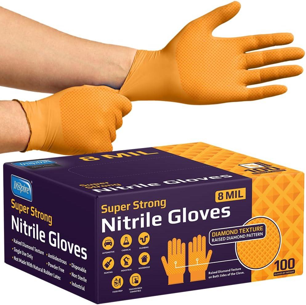image:imageInspire HEAVY DUTY ORIGINAL Stretch Nitrile Black Gloves Disposable Latex Free Food Mechanic 6mil Black or 8 Mil Orange8mil Orange