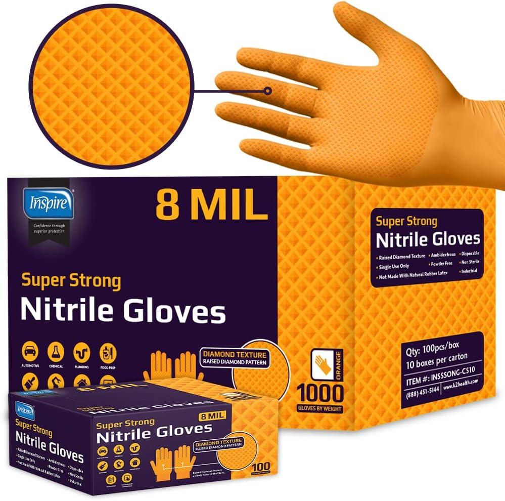 image:imageInspire HEAVY DUTY ORIGINAL Stretch Nitrile Black Gloves Disposable Latex Free Food Mechanic 6mil Black or 8 Mil Orange8mil Orange