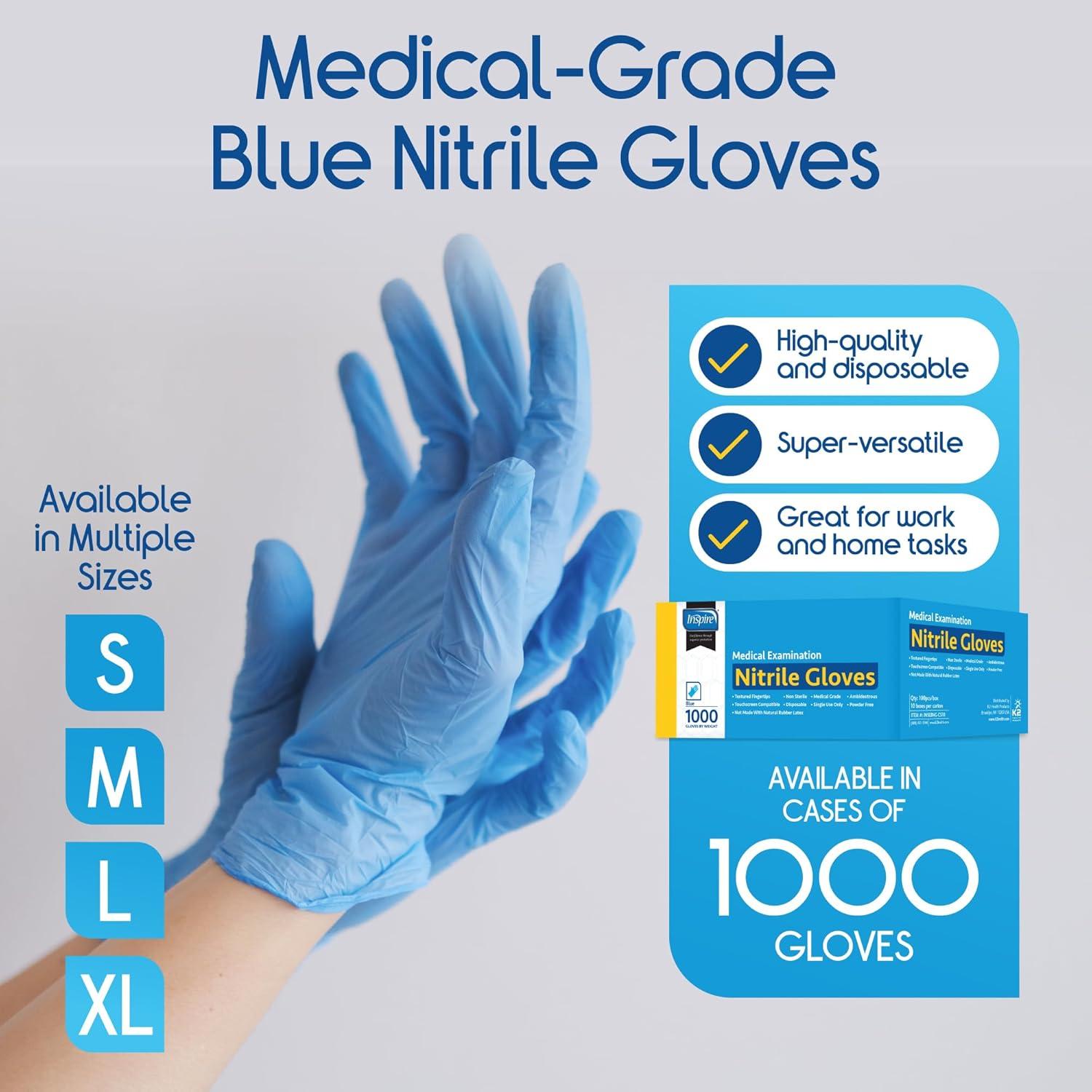 image:imageInspire Nitrile Exam Gloves The Original Quality Stretch Nitrile Cobalt Blue 45 Gloves Disposable Latex Free Medical EMTLight Blue