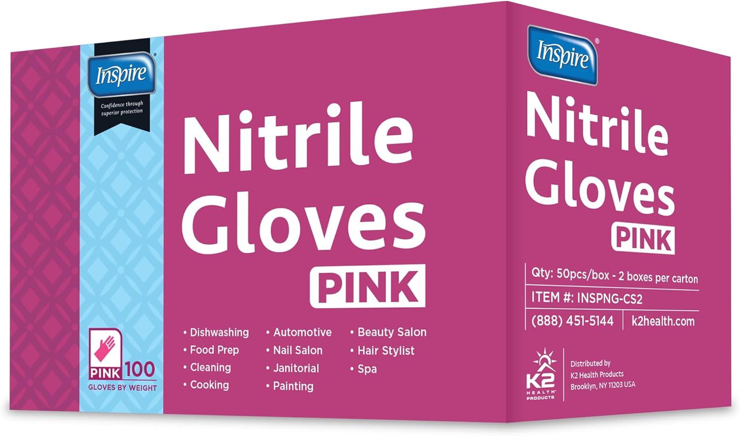 image:imageInspire Pink Gloves Disposable Latex Free Nitrile Pink Glove Hair and Nail Salon Esthetician Nitrile Disposable Gloves10 Boxes of 50 1 Case