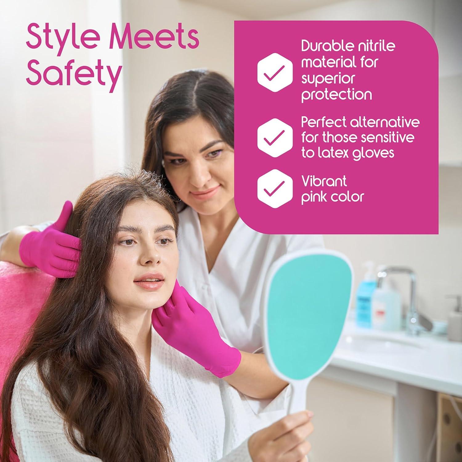 image:imageInspire Pink Gloves Disposable Latex Free Nitrile Pink Glove Hair and Nail Salon Esthetician Nitrile Disposable Gloves2 Boxes of 50