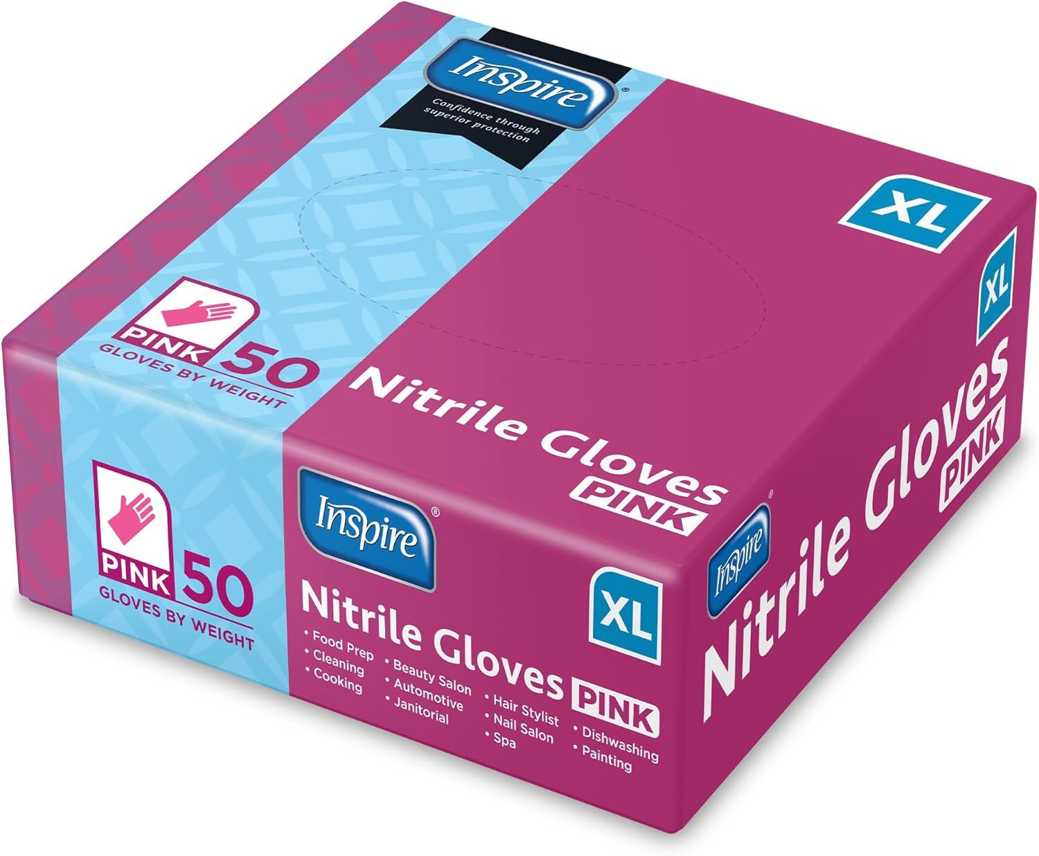 image:imageInspire Pink Gloves Disposable Latex Free Nitrile Pink Glove Hair and Nail Salon Esthetician Nitrile Disposable Gloves2 Boxes of 50