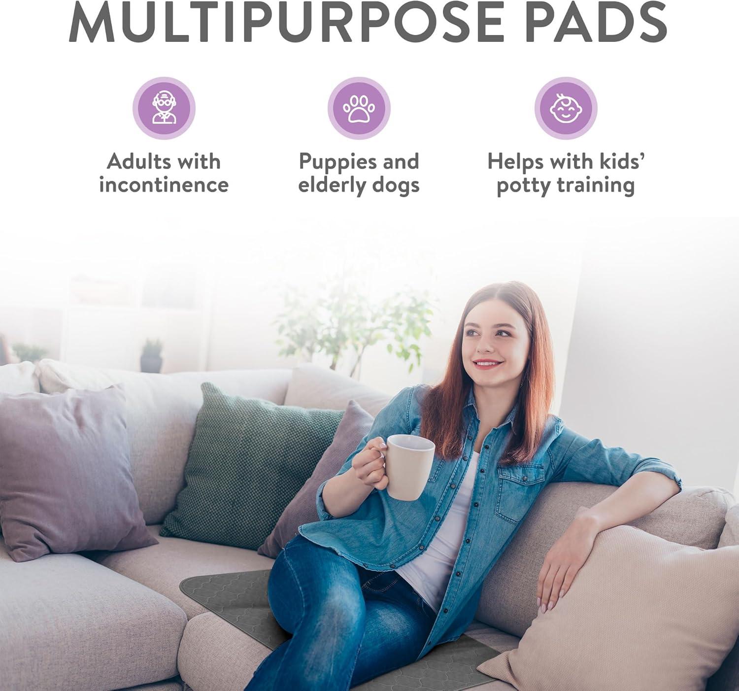 image:imageInspire Underpads Stain Hiding Gray Reusable Incontinence Bed Pads Waterproof Mattress Pad for Adults Babies and Dogs 34 X 36 4 Pack18 X 24 3 Pack
