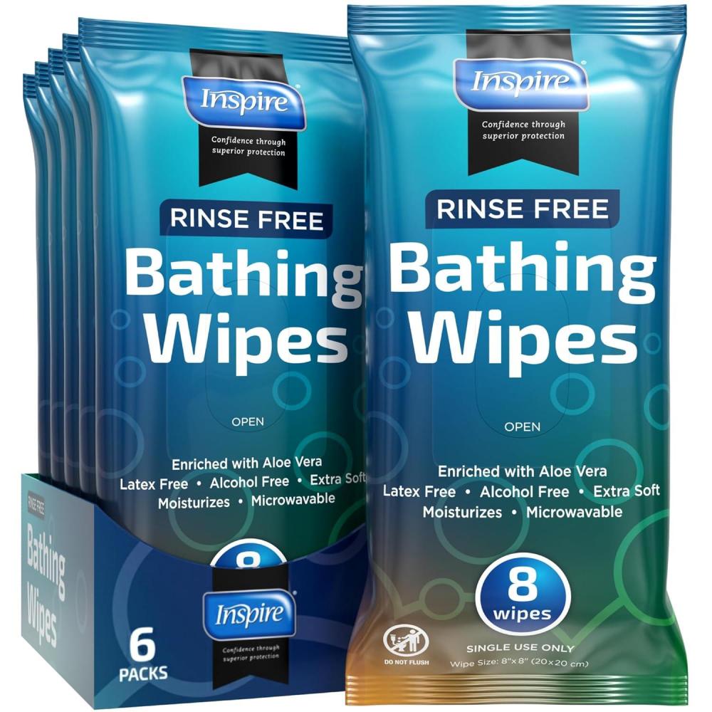 image:imageBody Wipes for adults bathing no rinse Adult Wash Cloths Extra Large Bathing Wipes for Incontinence 8x 8 In 48 count By InspireThick 6 Packs of 8