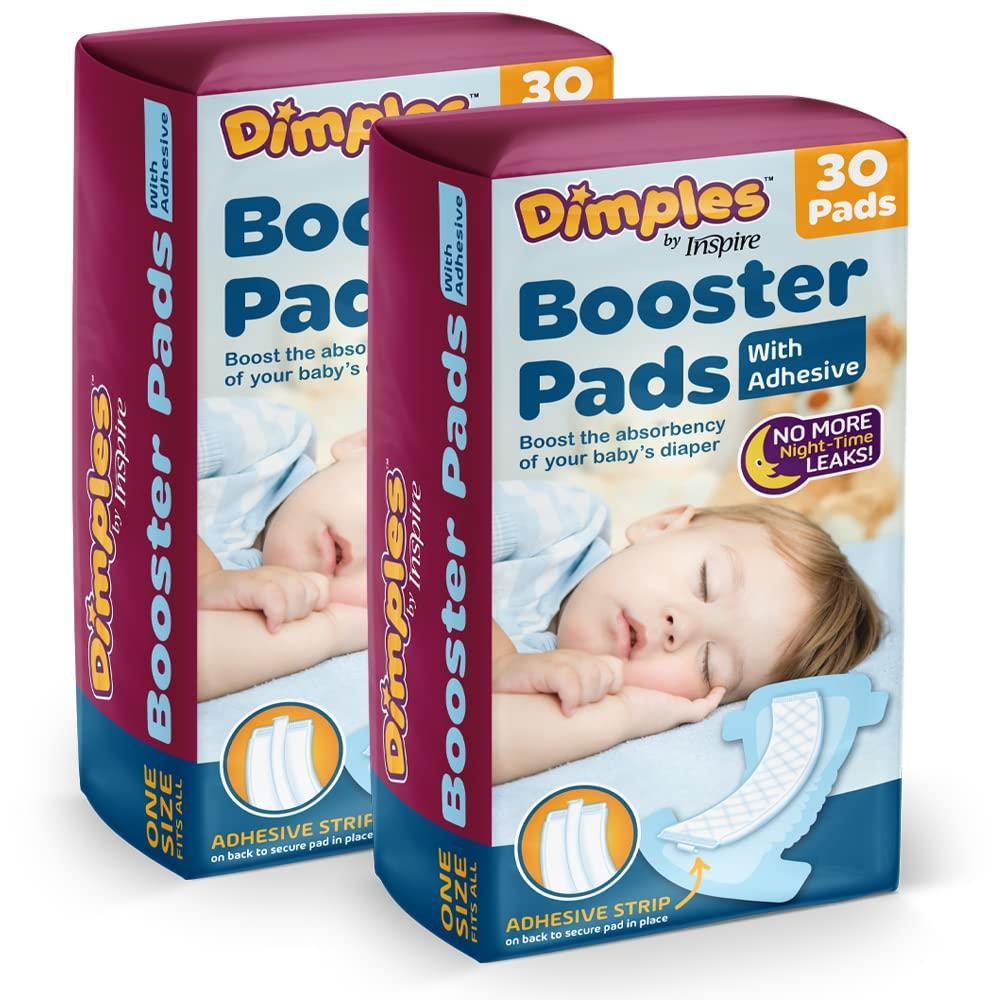 image:imageDimples Booster Pads Baby Diaper Doubler with Adhesive for Secure Fit 1 Size Fits All Diapers Boosts Absorbency No More leaks 60 Count30 Count Pack of 2