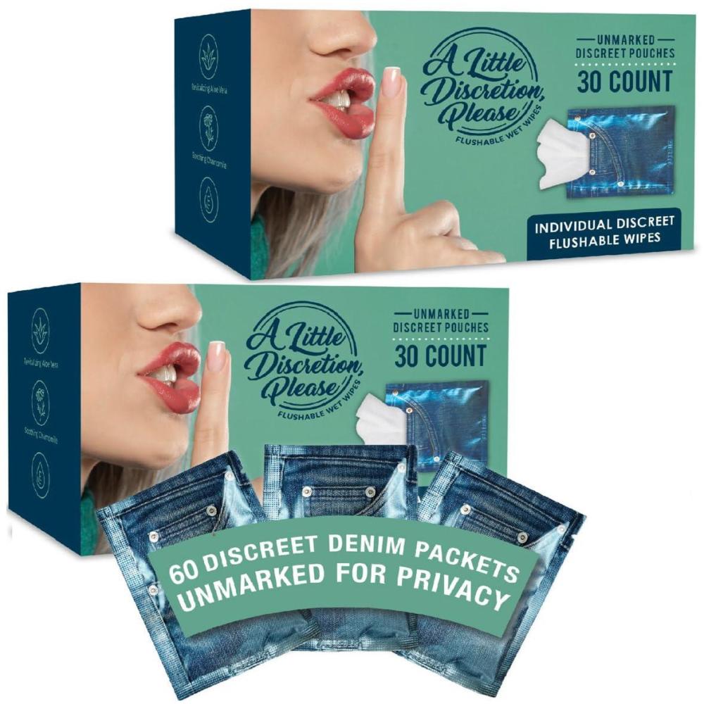 image:imageInspire A Little Discretion Please Individually Wrapped Flushable Wipes For Adults in Discreet Unmarked Packaging Unscented Septic and Sewer Safe Travel Friendly Biodegradable 30 Ct60 Ct