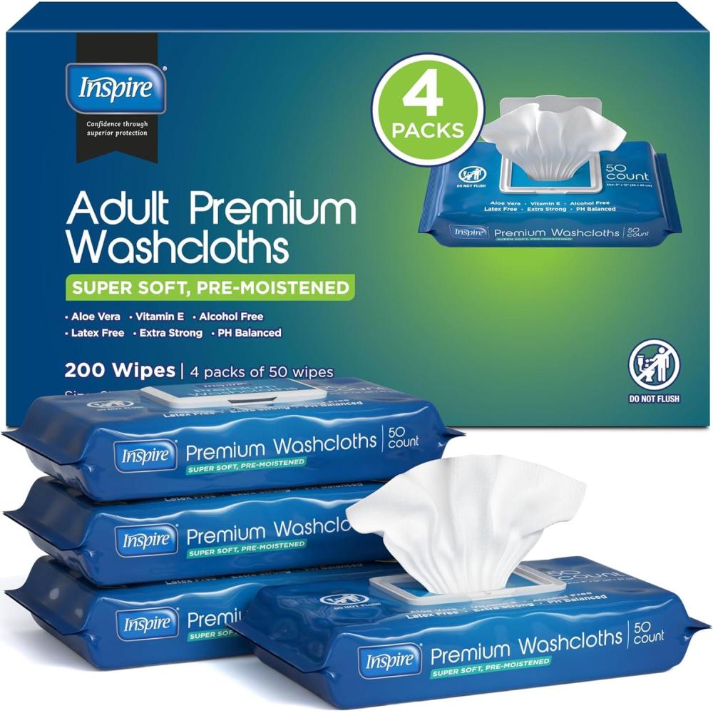 image:imageInspire Adult Wet Wipes Wash Cloths Adult Wipes for Incontinence amp Cleansing for Elderly 8x12 200 count1 Count Pack of 200
