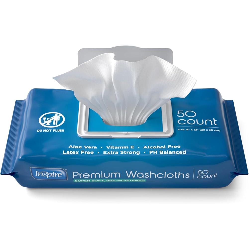 image:imageInspire Adult Wet Wipes Wash Cloths Adult Wipes for Incontinence amp Cleansing for Elderly 8x12 200 count1 Count Pack of 50