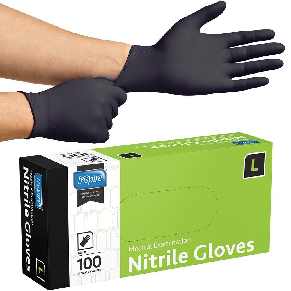 image:imageInspire Black Nitrile Disposable Gloves 45 Nitrile Disposable Safety Medical Cooking Cleaning Black GlovesLarge