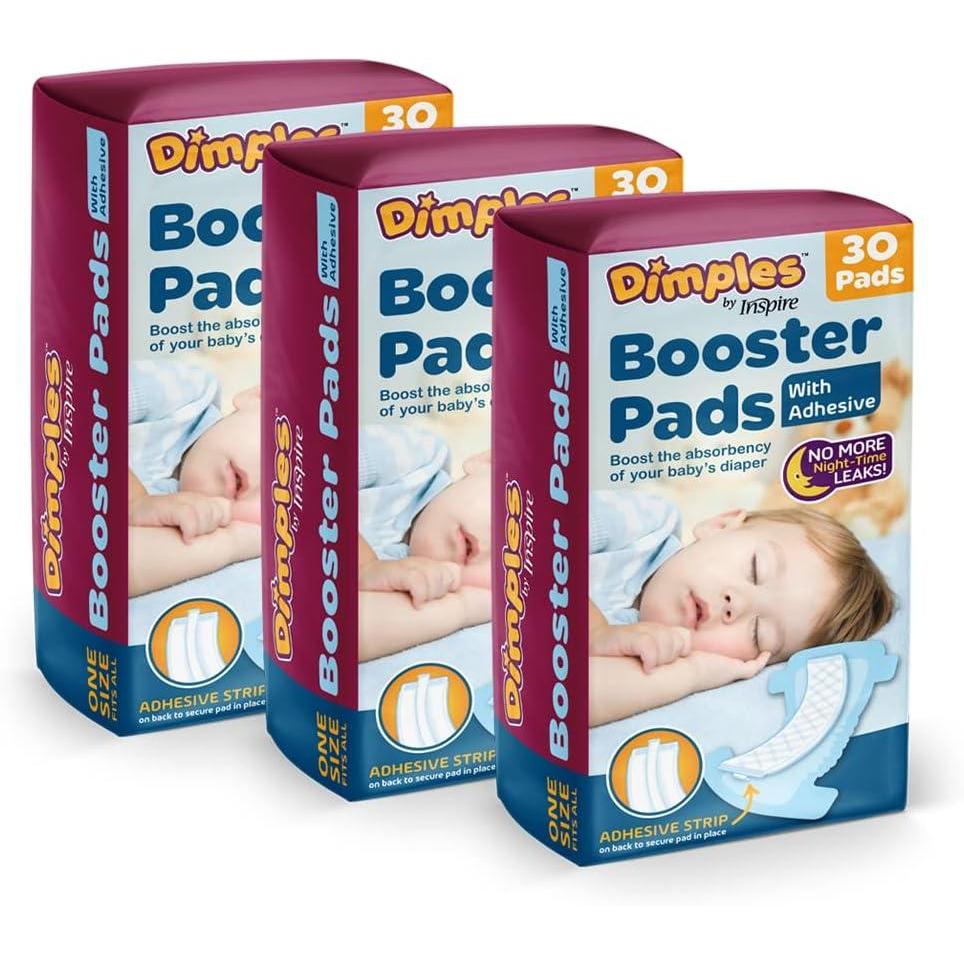 image:imageInspire Dimples Booster Pads Baby Diaper Doubler with Adhesive 1 Size Fits All Diapers Boosts Diaper Absorbency No More leaks 90 Count with Adhesive for Secure Fit