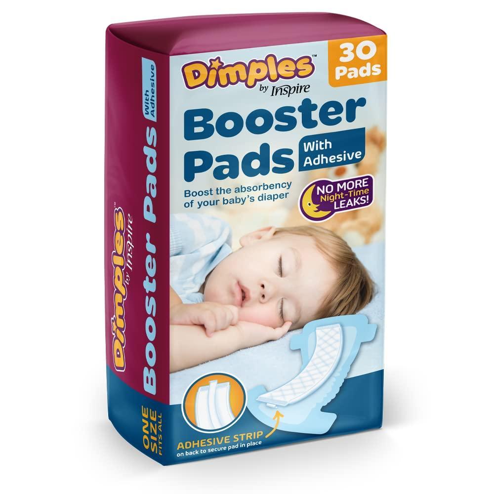 image:imageInspire Dimples Booster Pads Baby Diaper Doubler with Adhesive Boosts Diaper Absorbency No More leaks 30 Count with Adhesive for Secure Fit 30 Count