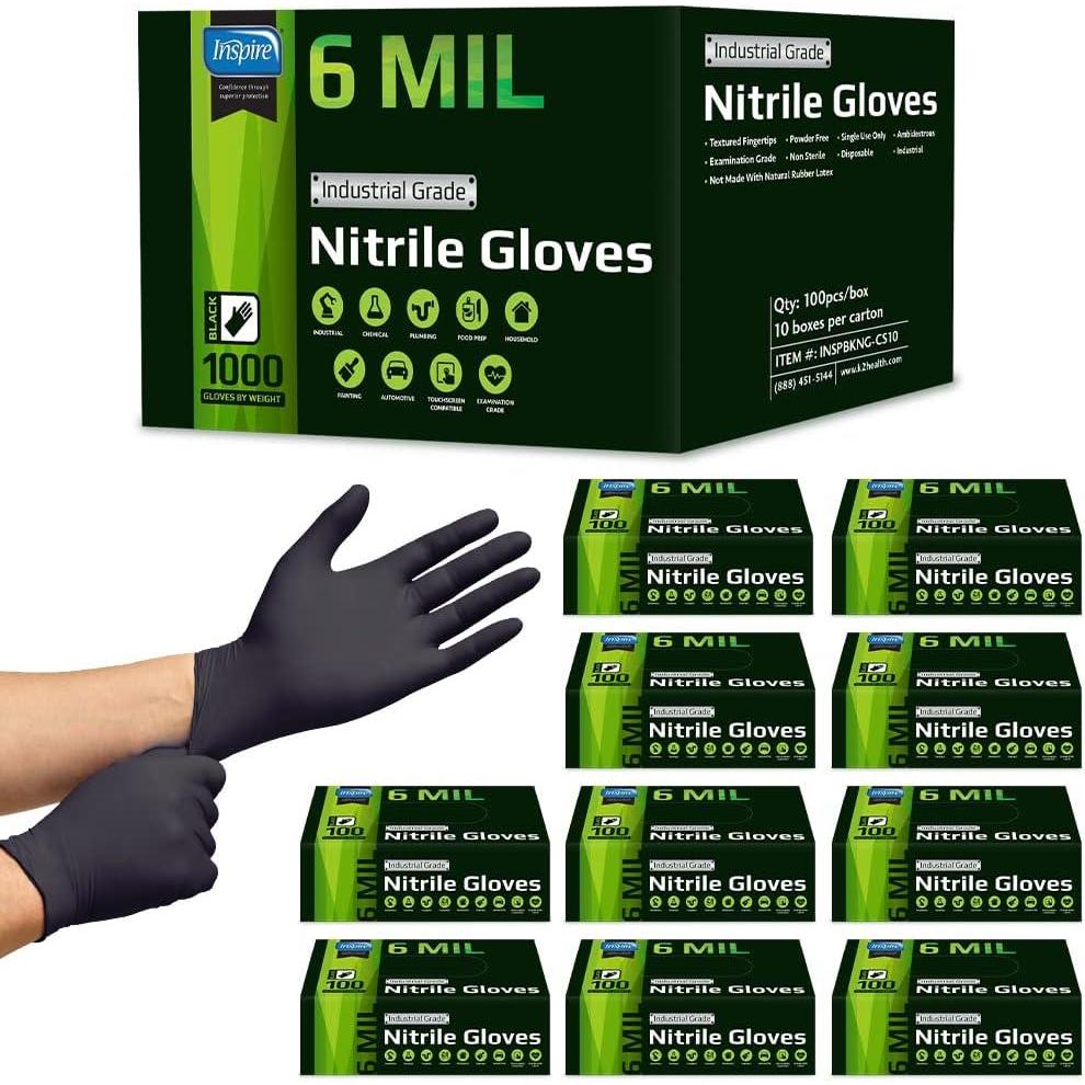 image:imageInspire HEAVY DUTY ORIGINAL Stretch Nitrile Black Gloves Disposable Latex Free Food Mechanic 6mil Black or 8 Mil Orange6mil Black