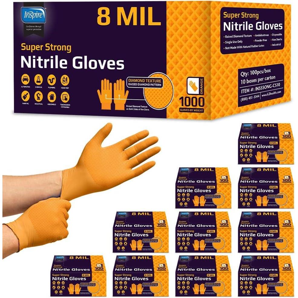 image:imageInspire HEAVY DUTY ORIGINAL Stretch Nitrile Black Gloves Disposable Latex Free Food Mechanic 6mil Black or 8 Mil Orange8mil Orange