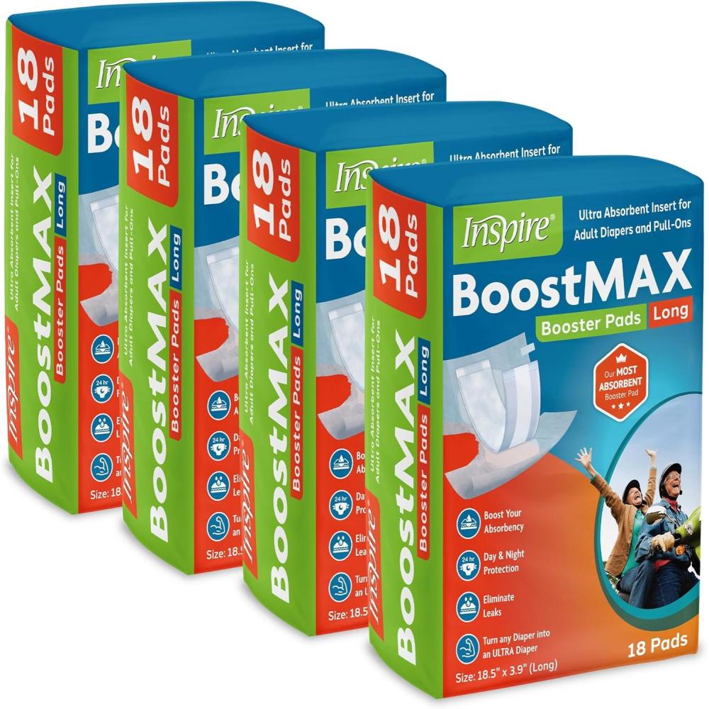 image:imageInspire Incontinence Booster Pads Super Absorbent Extra Long  Pad Liner Women and Men  Inserts for Adult Diapers 5 Cups Absorbency 72 Count Money Back Leak Free GuaranteeLong 185 x 39  72 Count