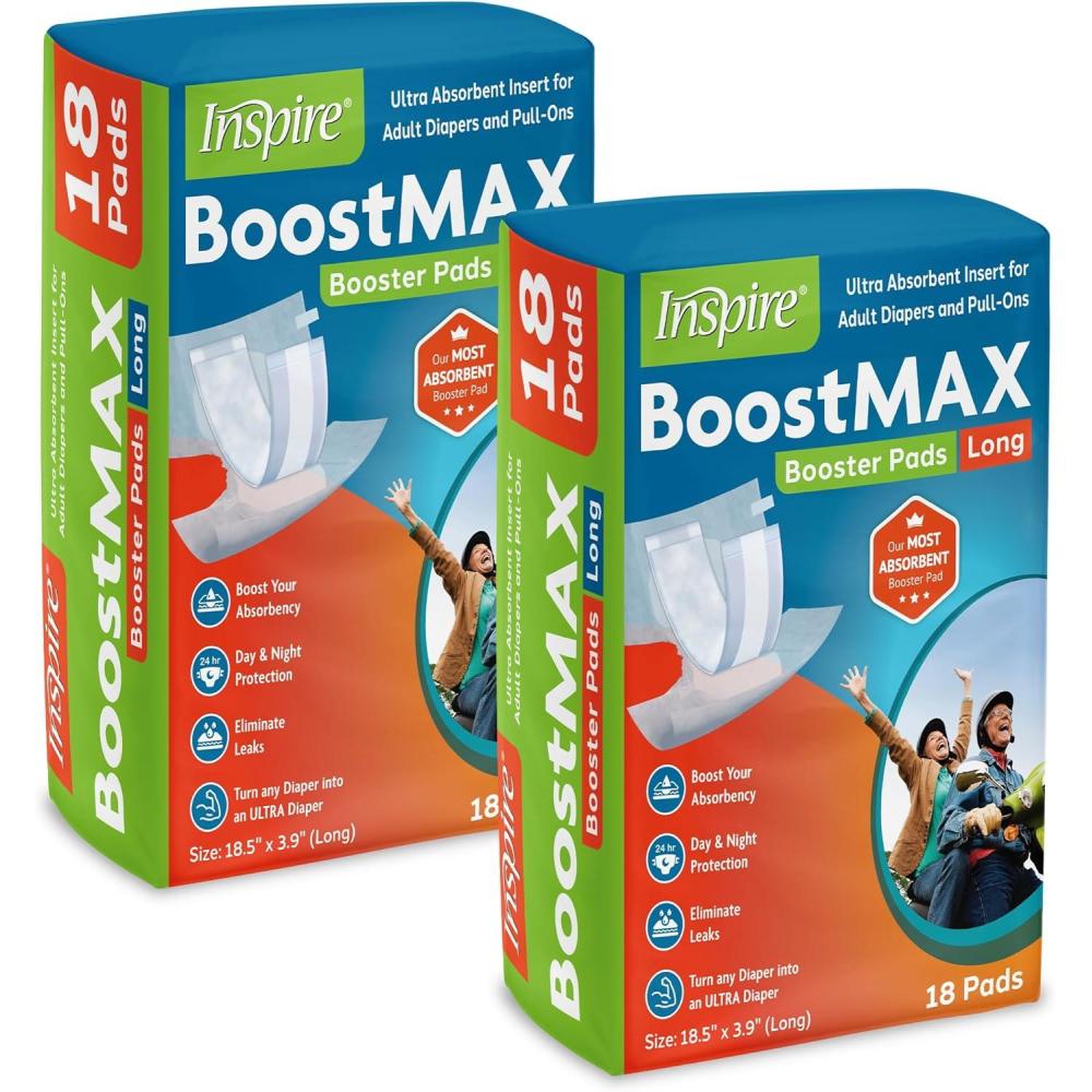 image:imageInspire Incontinence Booster Pads Super Absorbent Extra Long  Pad Liner Women and Men  Inserts for Adult Diapers 5 Cups Absorbency 72 Count Money Back Leak Free GuaranteeLong 185 x 39  36 Count