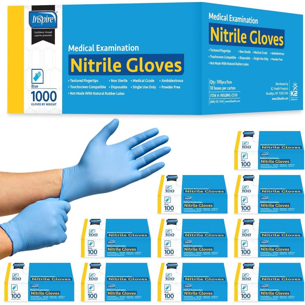 image:imageInspire Nitrile Exam Gloves The Original Quality Stretch Nitrile Cobalt Blue 45 Gloves Disposable Latex Free Medical EMTLight Blue