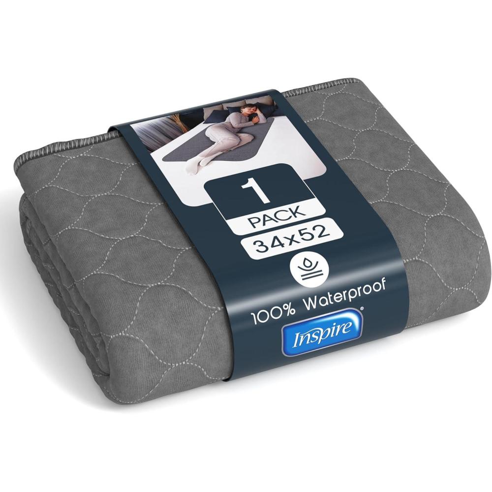 image:imageInspire Underpads  Stain Hiding Gray Reusable Incontinence Bed Pads  Waterproof Mattress Pad  for Adults Babies and Dogs 18 X 24  3 Pack34 X 52  1 Pack