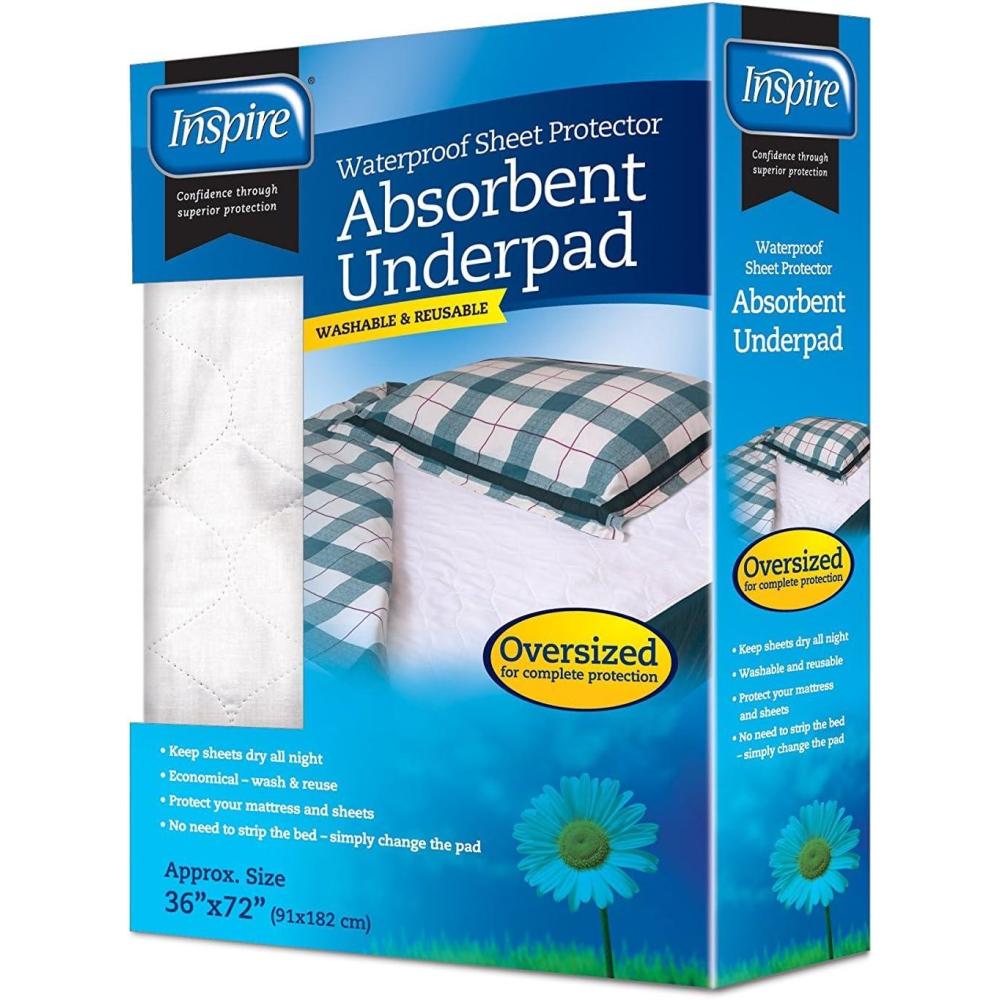 image:imageInspire Washable Reusable Incontinence Underpad Oversized 36x72 Inches White 1 Count