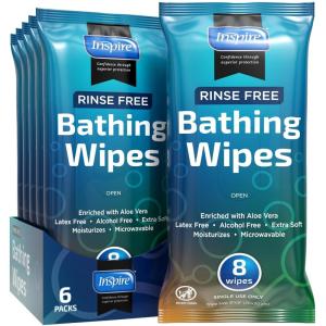 Body Wipes for adults bathing no rinse | Adult Wash Cloths Extra Large, Bathing Wipes for Incontinence, 8″x 8″ In (48 count) | By Inspire(Thick 6 Packs of 8)