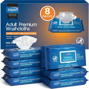Inspire Adult Wet Wipes, Wash Cloths, Incontinence & Cleansing for Elderly Extra Large, 8″x12″ (Pack of 8)