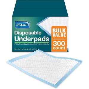 Inspire Disposable Chux Underpads, 23 x 36 Inches, (Pack of 300)(Pack of 300)