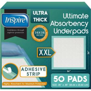 Inspire Extra Large Super Absorbent Disposable Bed Pads for Chronic Incontinence Ultra Thick and Absorbent Bed Pads Disposable Adult | Pee Pads for Adults (30″ X 36″ Pack of 50)(36″ X 36″ Pack of 50 With Adhesive)
