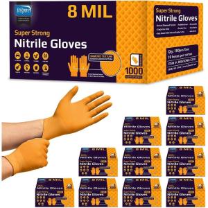 Inspire HEAVY DUTY ORIGINAL Stretch Nitrile Black Gloves Disposable Latex Free | Food, Mechanic, 6mil Black or 8 Mil Orange(8mil Orange)