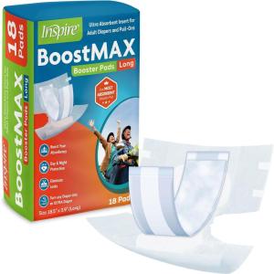Inspire Incontinence Booster Pads Super Absorbent Extra Long | Pad Liner Women and Men | Inserts for Adult Diapers 5+ Cups Absorbency 72 Count Money Back Leak Free Guarantee!(Long (18.5″ x 3.9″) – 18 Count)