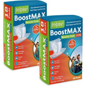 Inspire Incontinence Booster Pads Super Absorbent Extra Long | Pad Liner Women and Men | Inserts for Adult Diapers 5+ Cups Absorbency 72 Count Money Back Leak Free Guarantee!(Long (18.5″ x 3.9″) – 36 Count)