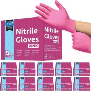 Inspire Pink Gloves Disposable Latex Free | Nitrile Pink Glove Hair and Nail Salon, Esthetician Nitrile Disposable Gloves(10 Boxes of 50 (1 Case))