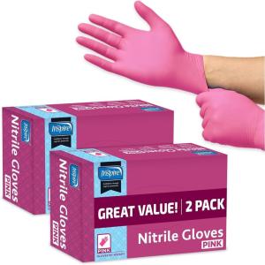 Inspire Pink Gloves Disposable Latex Free | Nitrile Pink Glove Hair and Nail Salon, Esthetician Nitrile Disposable Gloves(2 Boxes of 50)
