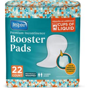 Inspire Ultra Absorbency Incontinence Booster Pads | Absorbs Over 4 Cups! | for Women or Men, Adhesive Strip Use in Incontinence Underwear and Diapers Leak-Free (66 Count)(22 Count)