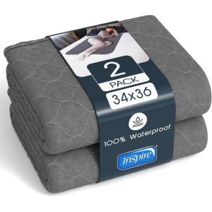 Inspire Underpads | Stain Hiding Gray Reusable Incontinence Bed Pads | Waterproof Mattress Pad | for Adults Babies and Dogs (18 X 24 – 3 Pack)(34 X 36 – 2 Pack)